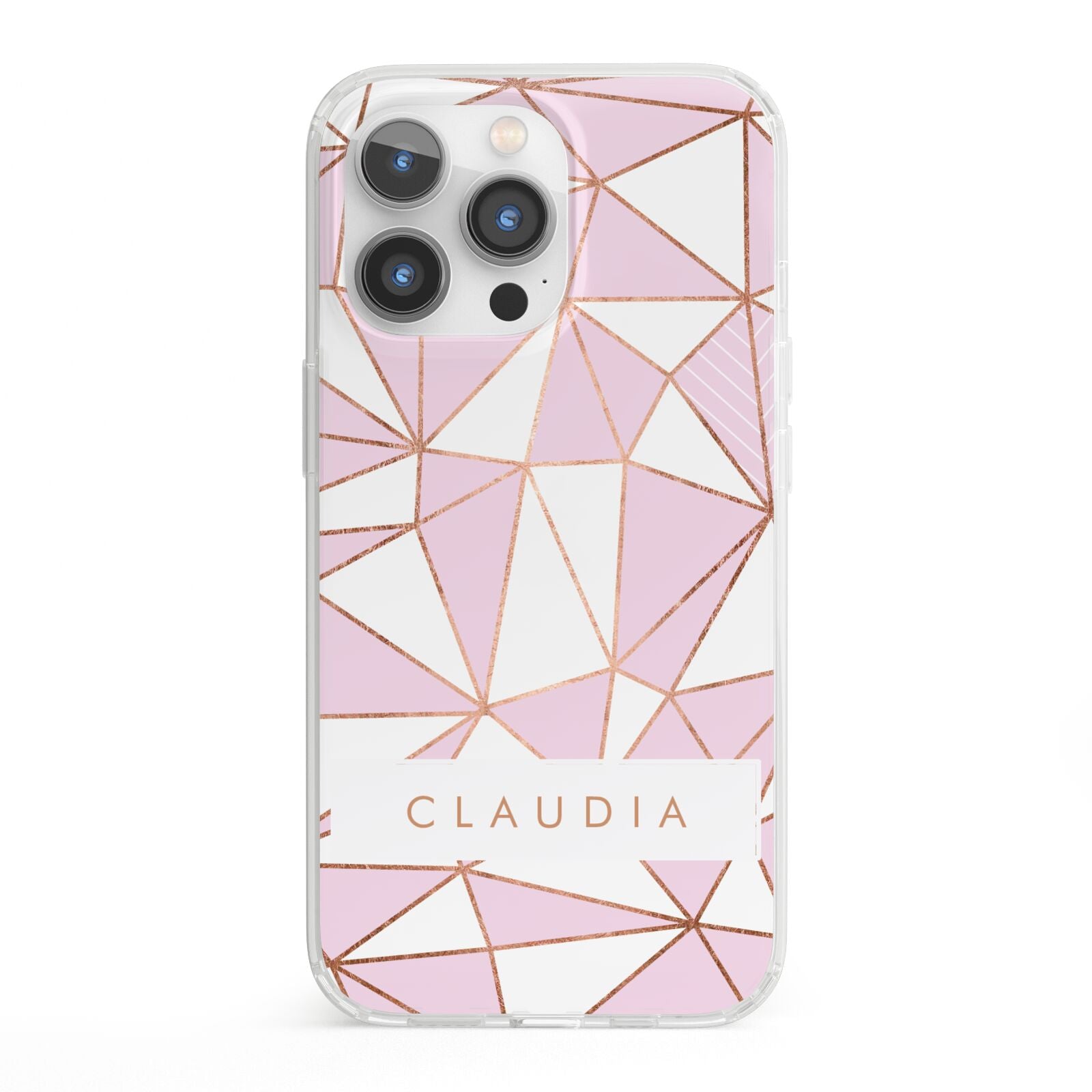 Personalised Pink White Rose Gold Name iPhone 13 Pro Clear Bumper Case