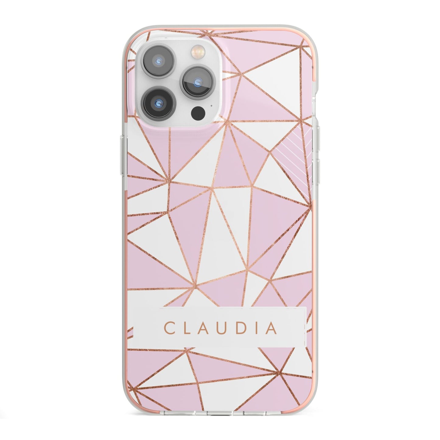 Personalised Pink White Rose Gold Name iPhone 13 Pro Max TPU Impact Case with Pink Edges