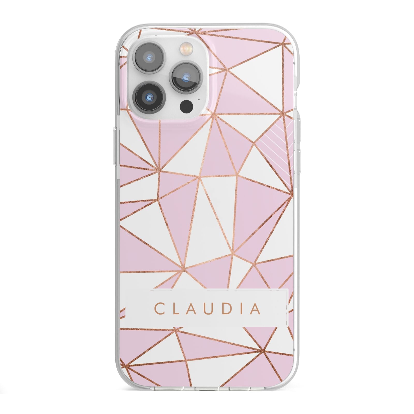 Personalised Pink White Rose Gold Name iPhone 13 Pro Max TPU Impact Case with White Edges