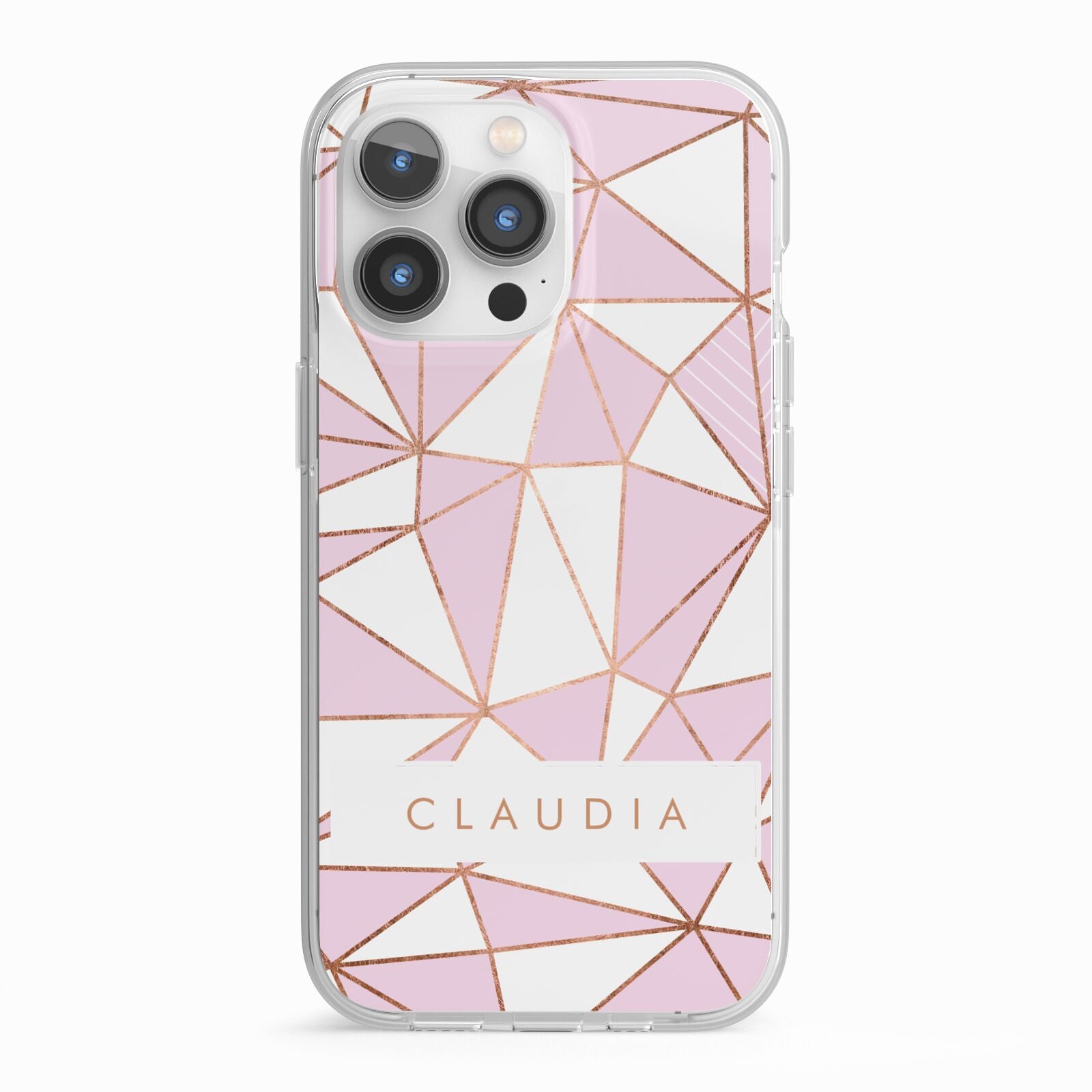Personalised Pink White Rose Gold Name iPhone 13 Pro TPU Impact Case with White Edges