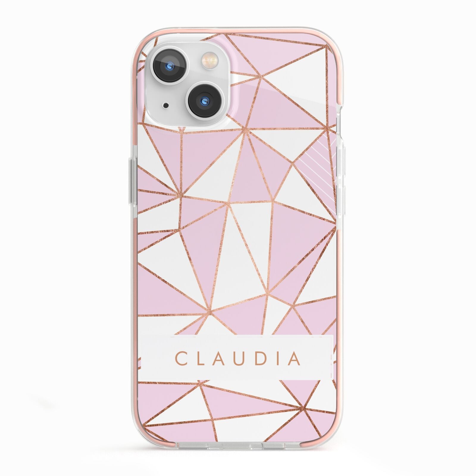 Personalised Pink White Rose Gold Name iPhone 13 TPU Impact Case with Pink Edges