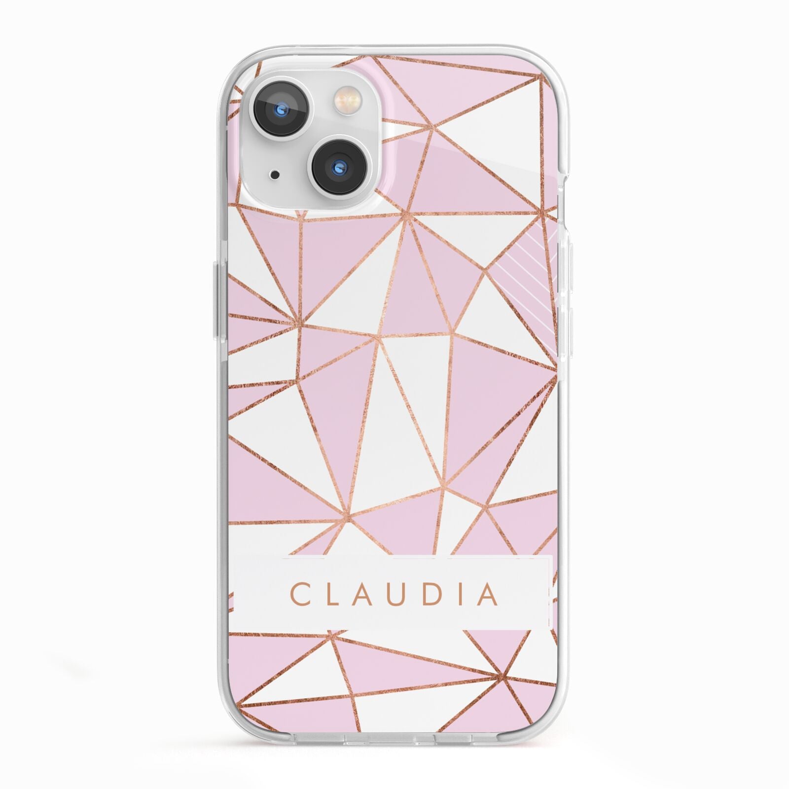 Personalised Pink White Rose Gold Name iPhone 13 TPU Impact Case with White Edges