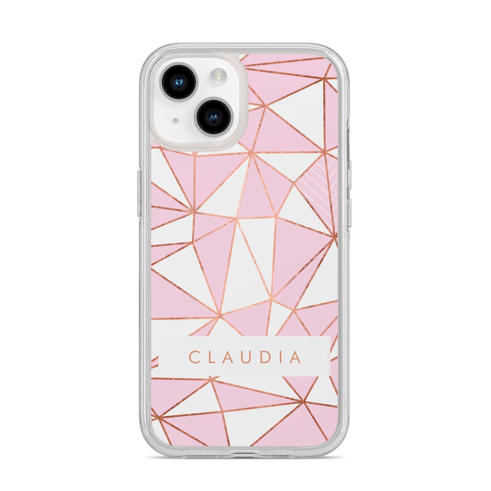 Personalised Pink White Rose Gold Name iPhone 14 Clear Tough Case Starlight