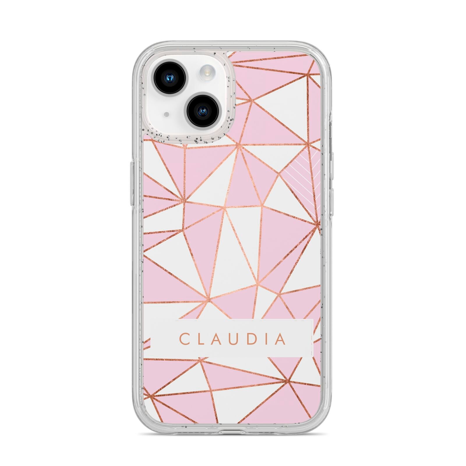 Personalised Pink White Rose Gold Name iPhone 14 Glitter Tough Case Starlight