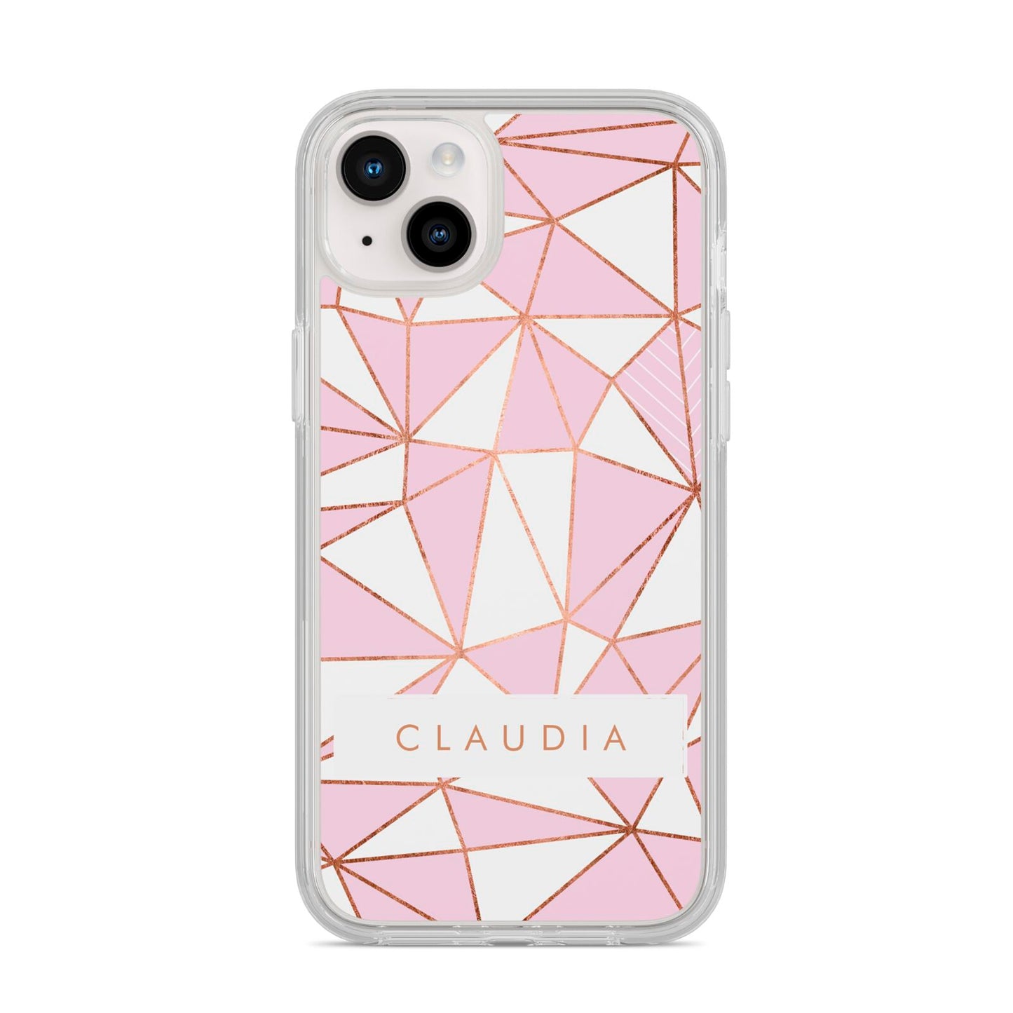 Personalised Pink White Rose Gold Name iPhone 14 Plus Clear Tough Case Starlight