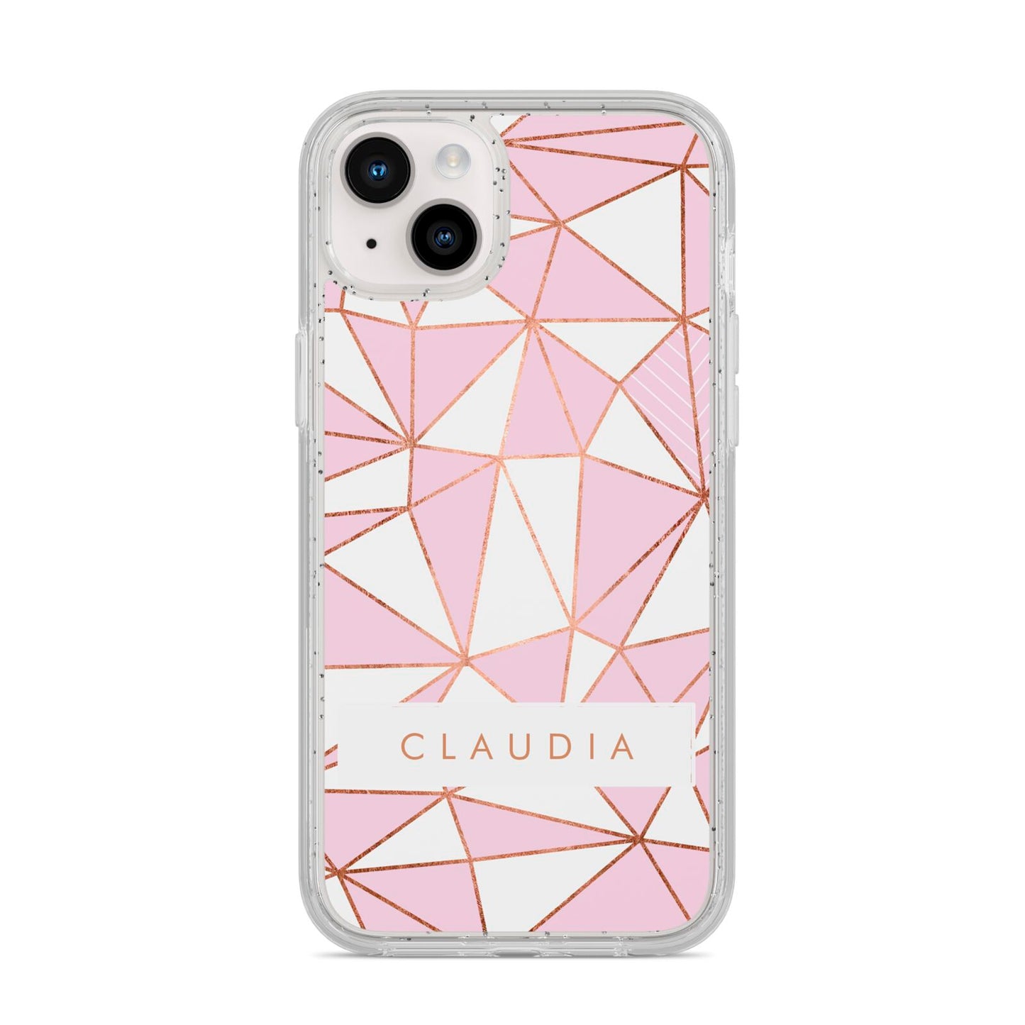Personalised Pink White Rose Gold Name iPhone 14 Plus Glitter Tough Case Starlight
