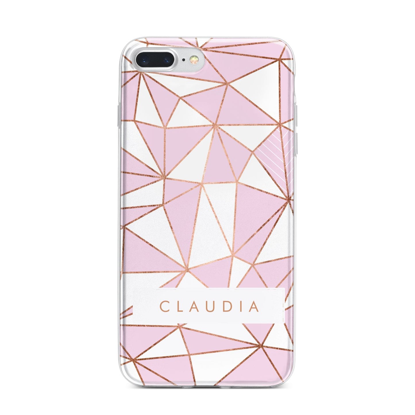 Personalised Pink White Rose Gold Name iPhone 7 Plus Bumper Case on Silver iPhone