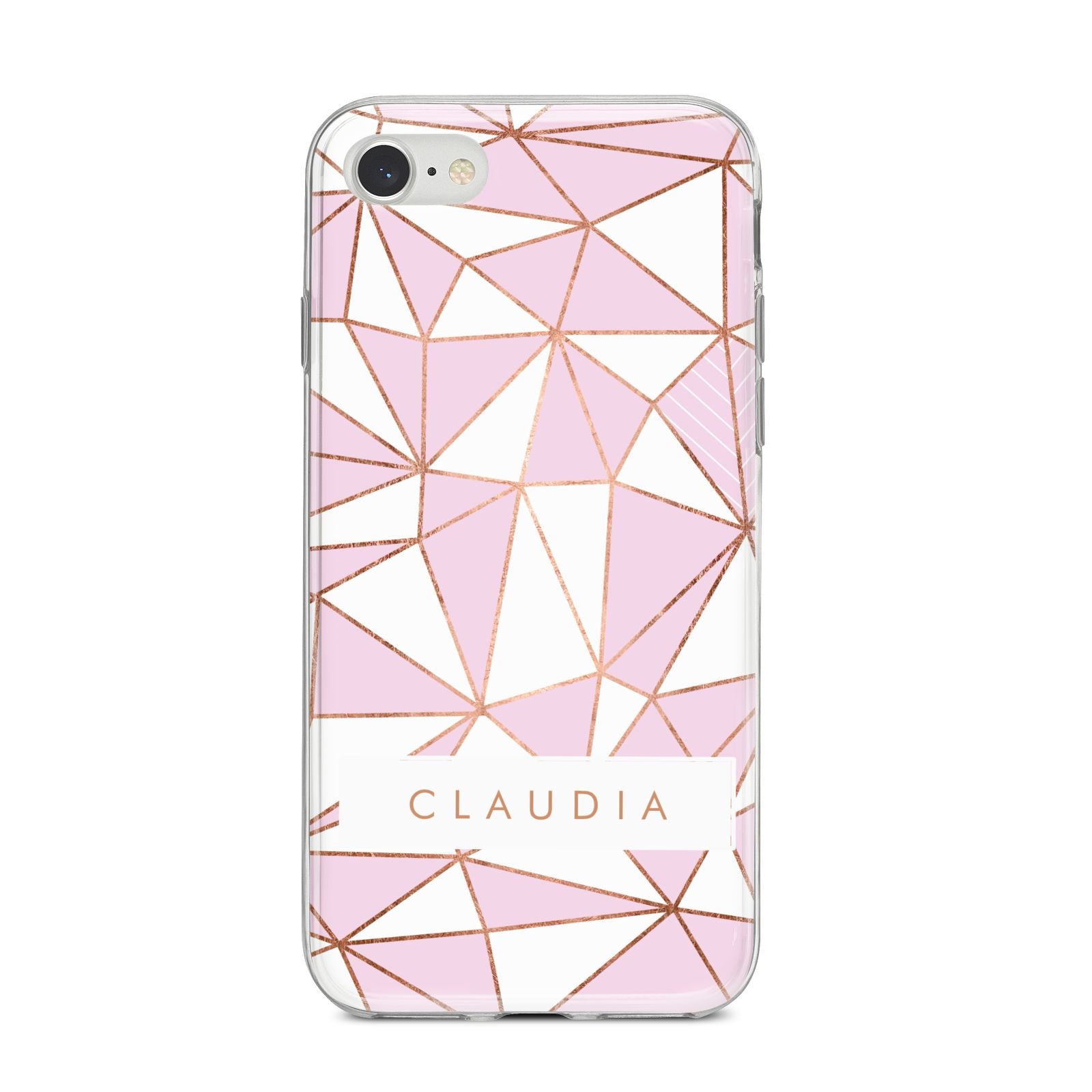 Personalised Pink White Rose Gold Name iPhone 8 Bumper Case on Silver iPhone