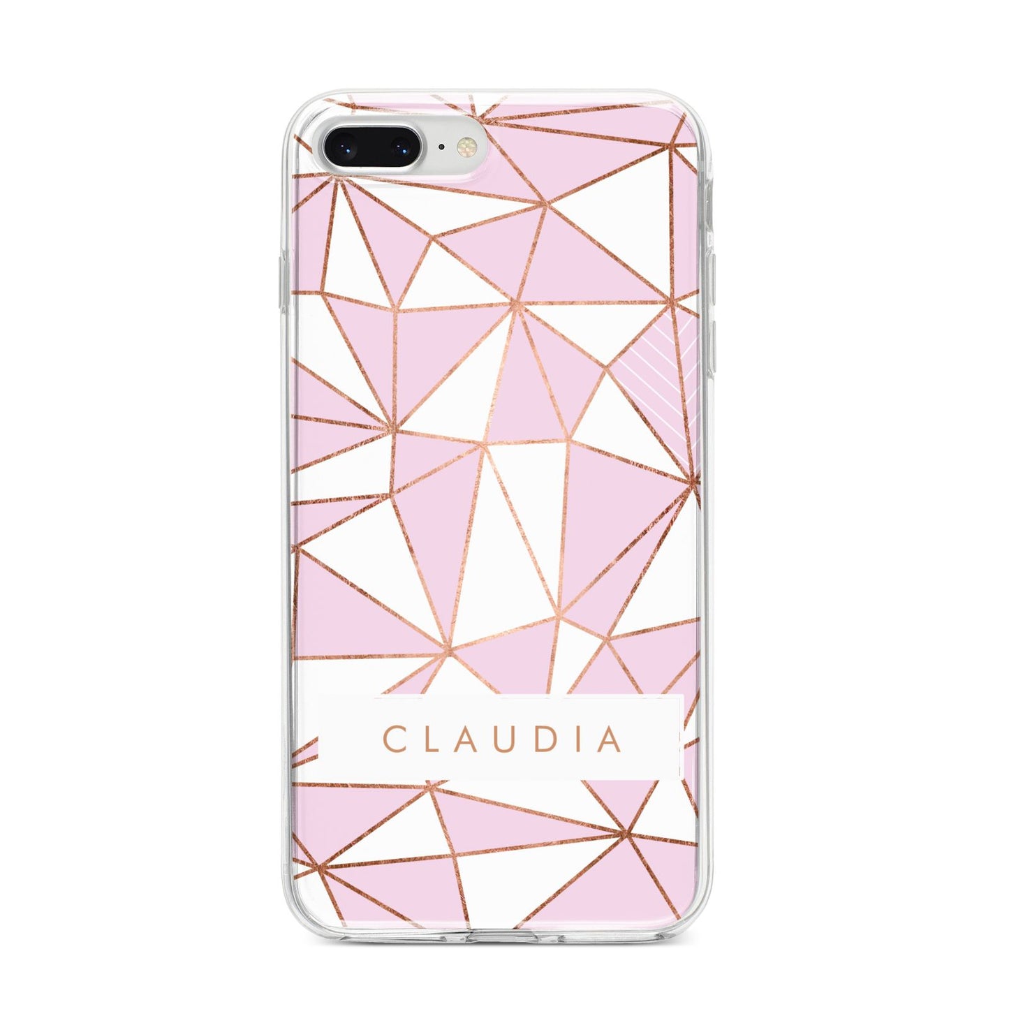 Personalised Pink White Rose Gold Name iPhone 8 Plus Bumper Case on Silver iPhone