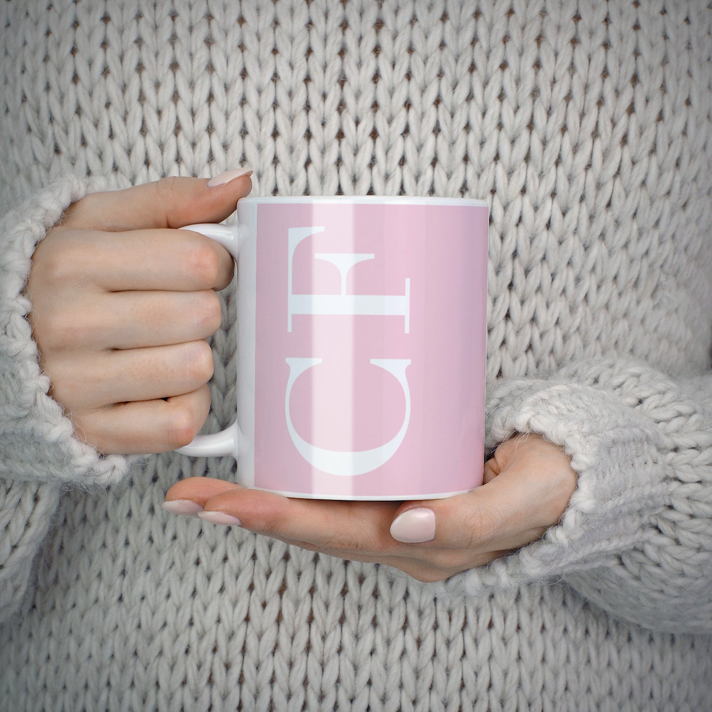 Personalised Pink White Side Initials 10oz Mug Alternative Image 5