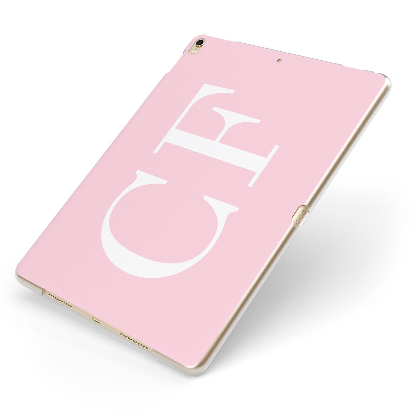 Personalised Pink White Side Initials Apple iPad Case on Gold iPad Side View