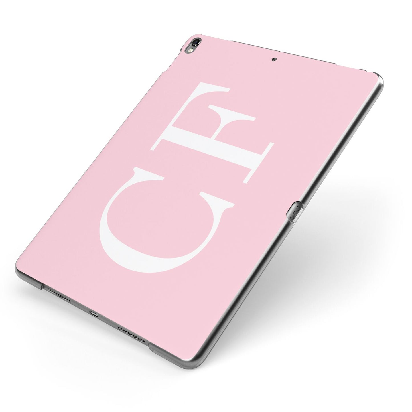 Personalised Pink White Side Initials Apple iPad Case on Grey iPad Side View