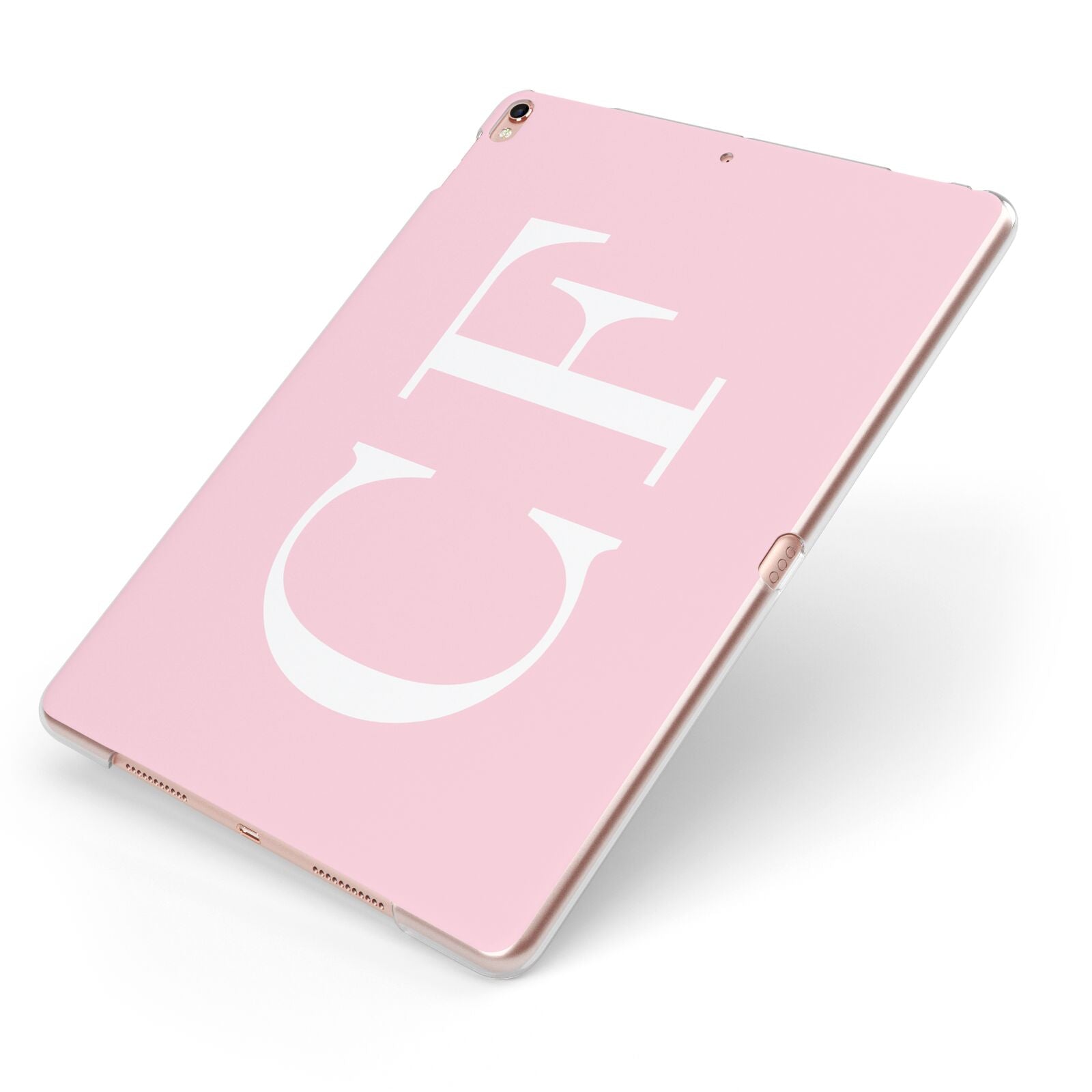 Personalised Pink White Side Initials Apple iPad Case on Rose Gold iPad Side View