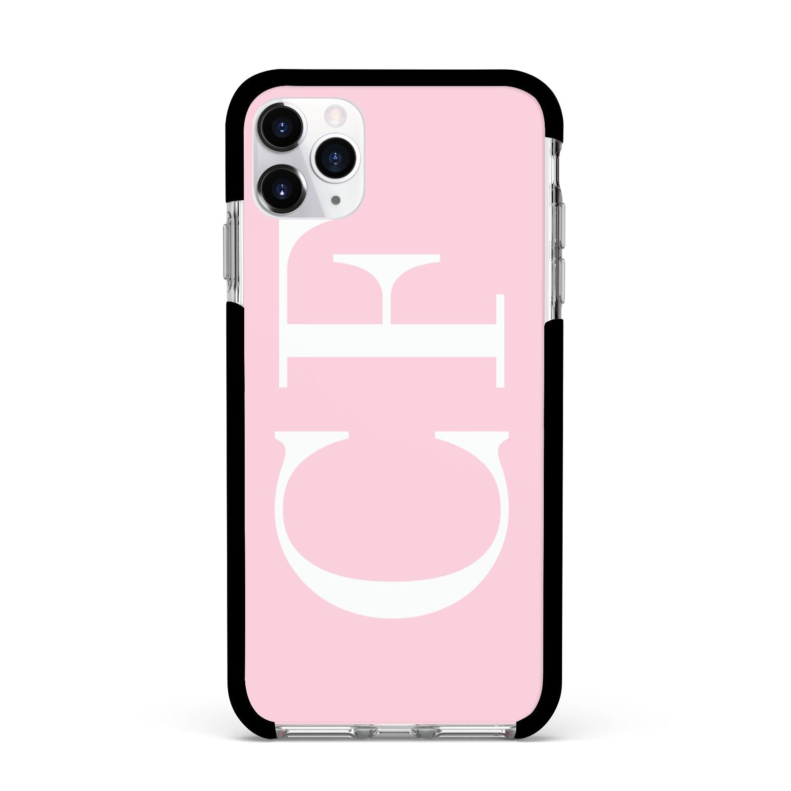 Personalised Pink White Side Initials Apple iPhone 11 Pro Max in Silver with Black Impact Case