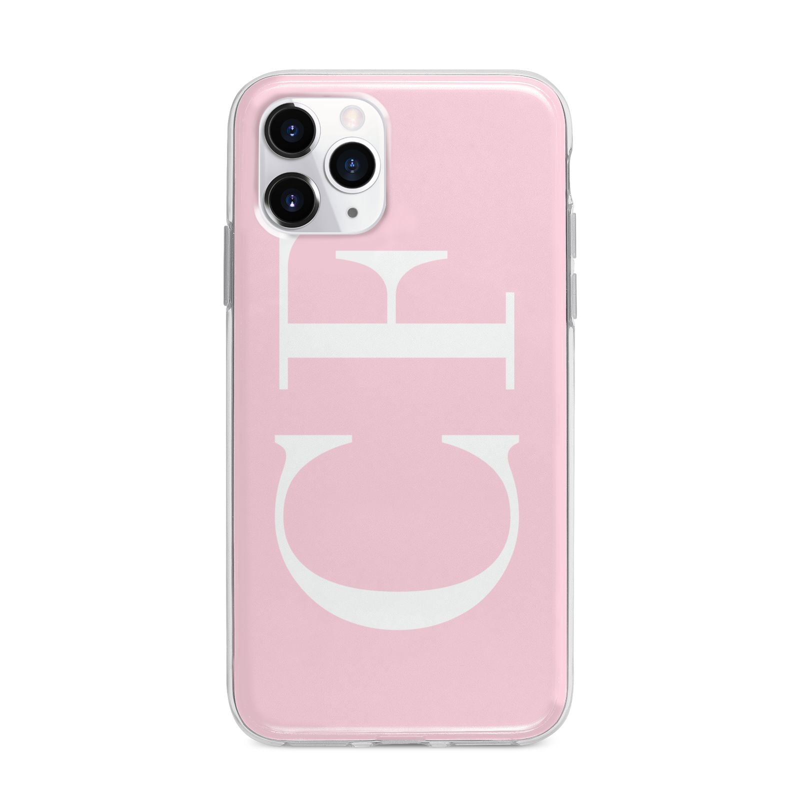 Personalised Pink White Side Initials Apple iPhone 11 Pro Max in Silver with Bumper Case