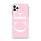 Personalised Pink White Side Initials Apple iPhone 11 Pro Max in Silver with White Impact Case