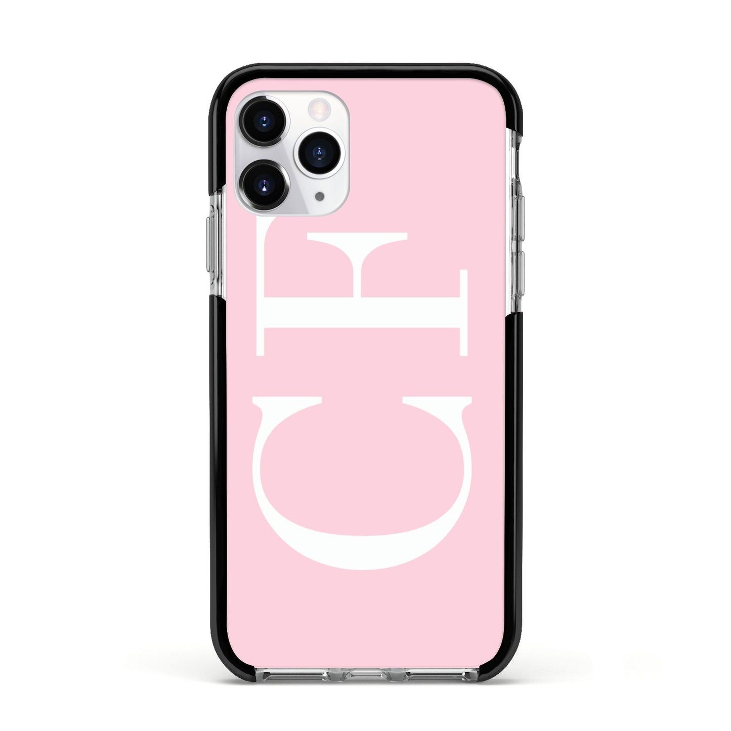 Personalised Pink White Side Initials Apple iPhone 11 Pro in Silver with Black Impact Case