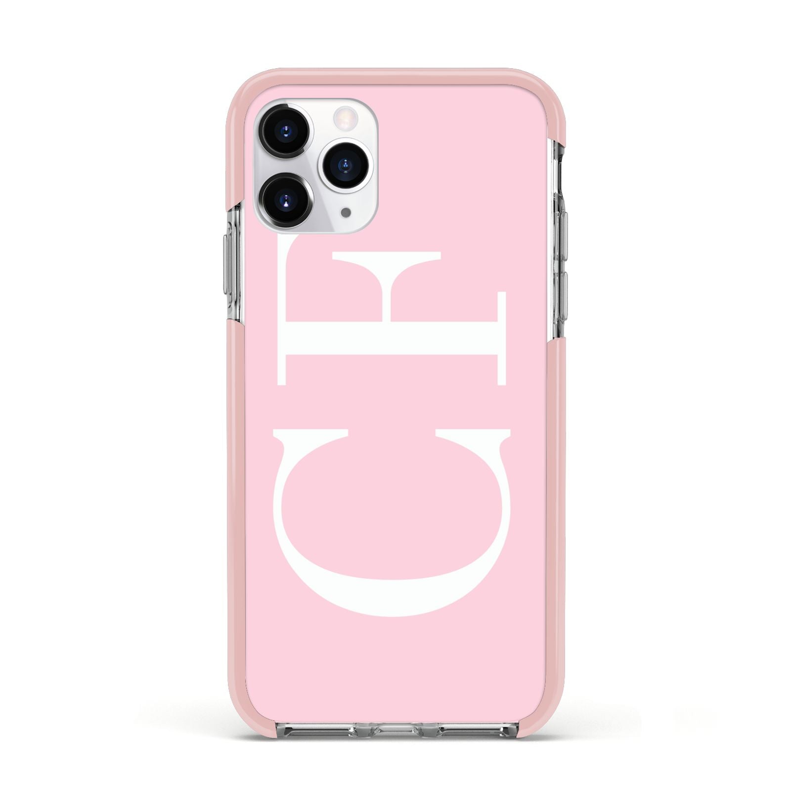 Personalised Pink White Side Initials Apple iPhone 11 Pro in Silver with Pink Impact Case