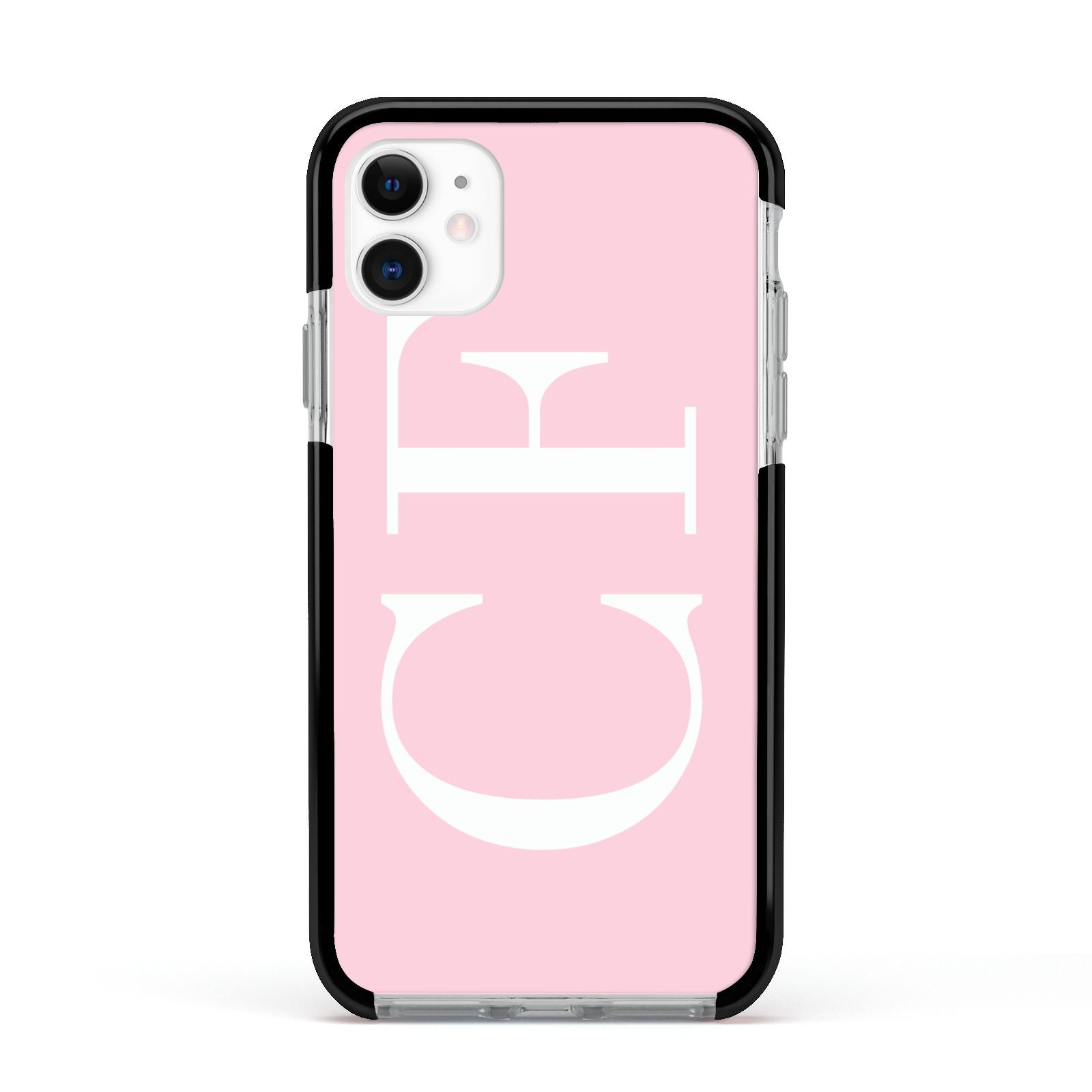 Personalised Pink White Side Initials Apple iPhone 11 in White with Black Impact Case