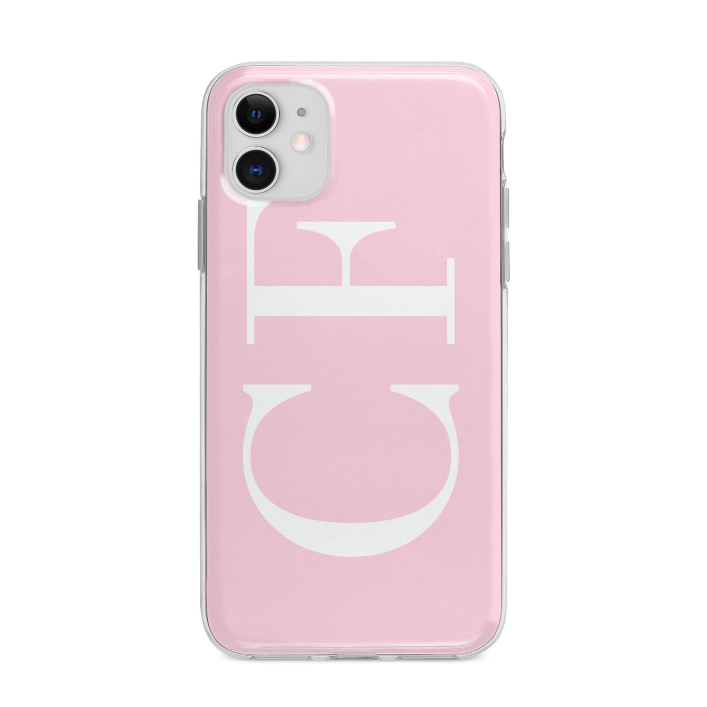 Personalised Pink White Side Initials Apple iPhone 11 in White with Bumper Case