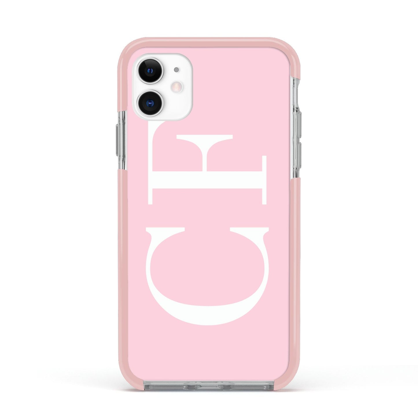 Personalised Pink White Side Initials Apple iPhone 11 in White with Pink Impact Case