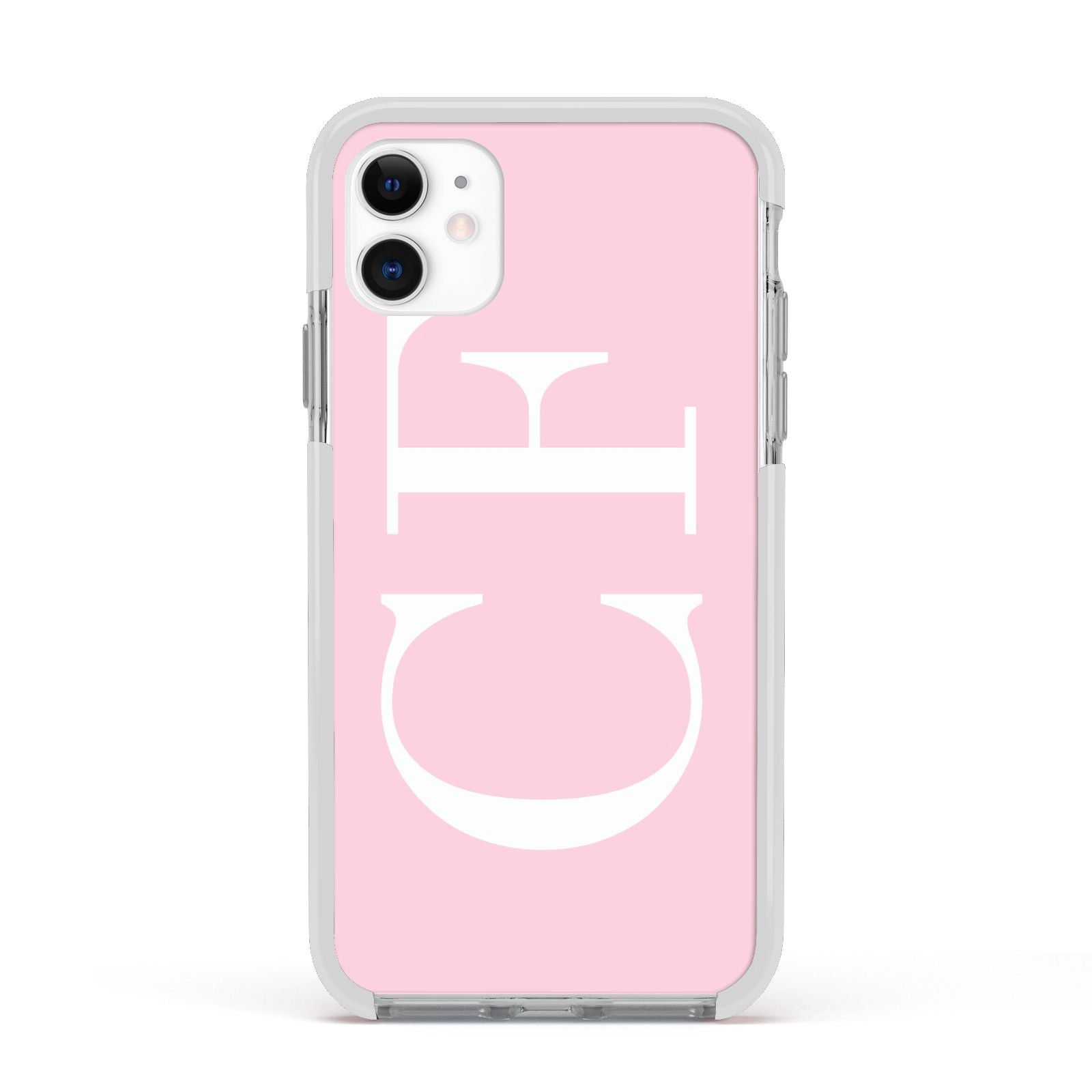 Personalised Pink White Side Initials Apple iPhone 11 in White with White Impact Case