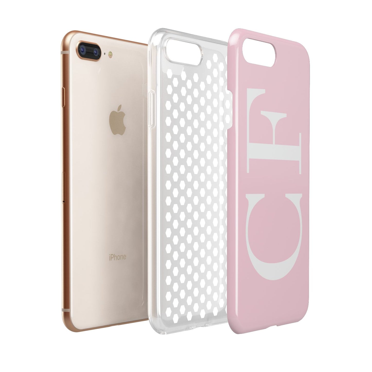 Personalised Pink White Side Initials Apple iPhone 7 8 Plus 3D Tough Case Expanded View