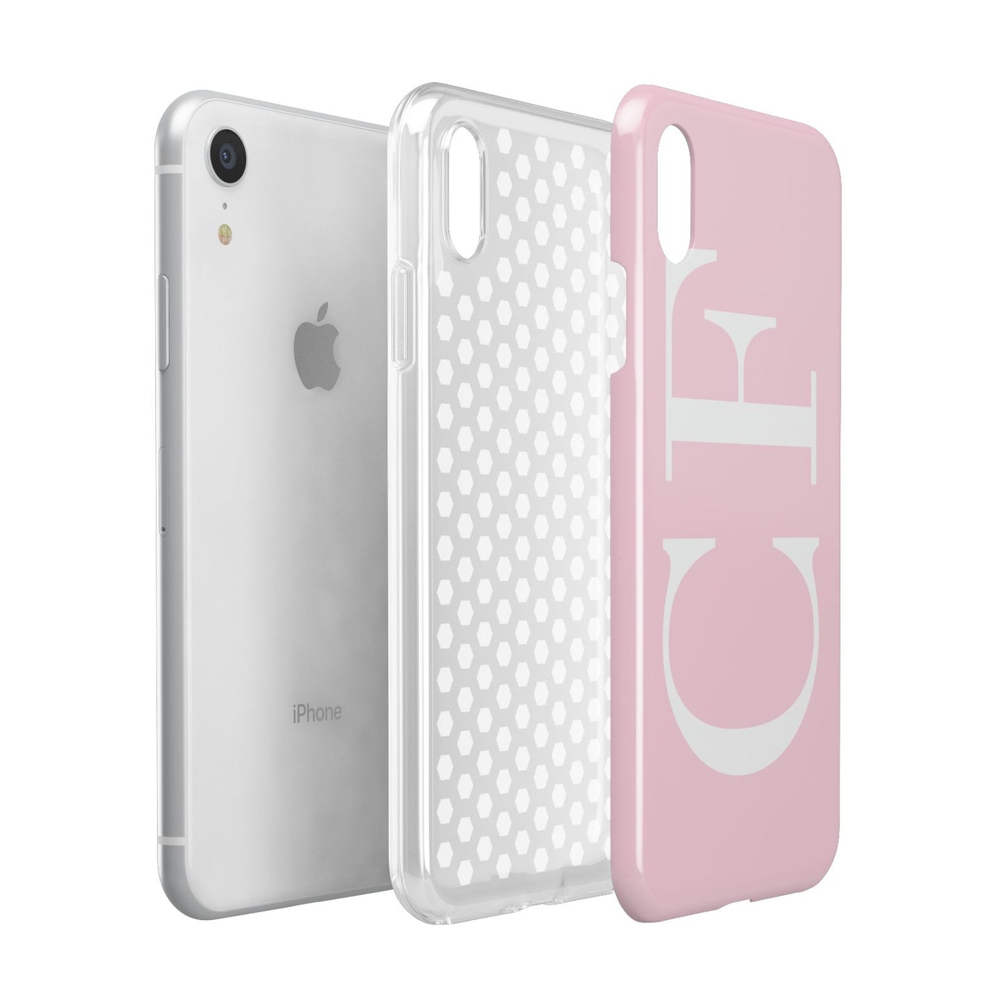 Personalised Pink White Side Initials Apple iPhone XR White 3D Tough Case Expanded view