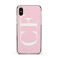 Personalised Pink White Side Initials Apple iPhone Xs Impact Case Black Edge on Silver Phone