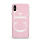 Personalised Pink White Side Initials Apple iPhone Xs Impact Case Pink Edge on Silver Phone