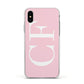 Personalised Pink White Side Initials Apple iPhone Xs Impact Case White Edge on Silver Phone