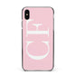 Personalised Pink White Side Initials Apple iPhone Xs Max Impact Case Black Edge on Black Phone