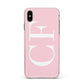 Personalised Pink White Side Initials Apple iPhone Xs Max Impact Case Pink Edge on Black Phone