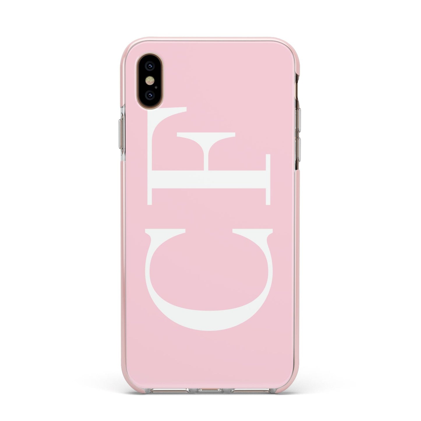 Personalised Pink White Side Initials Apple iPhone Xs Max Impact Case Pink Edge on Gold Phone