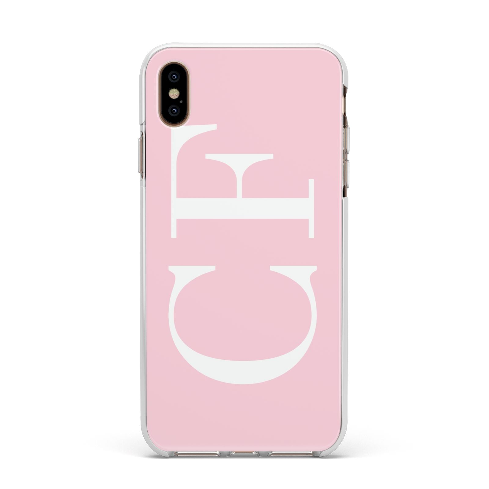 Personalised Pink White Side Initials Apple iPhone Xs Max Impact Case White Edge on Gold Phone