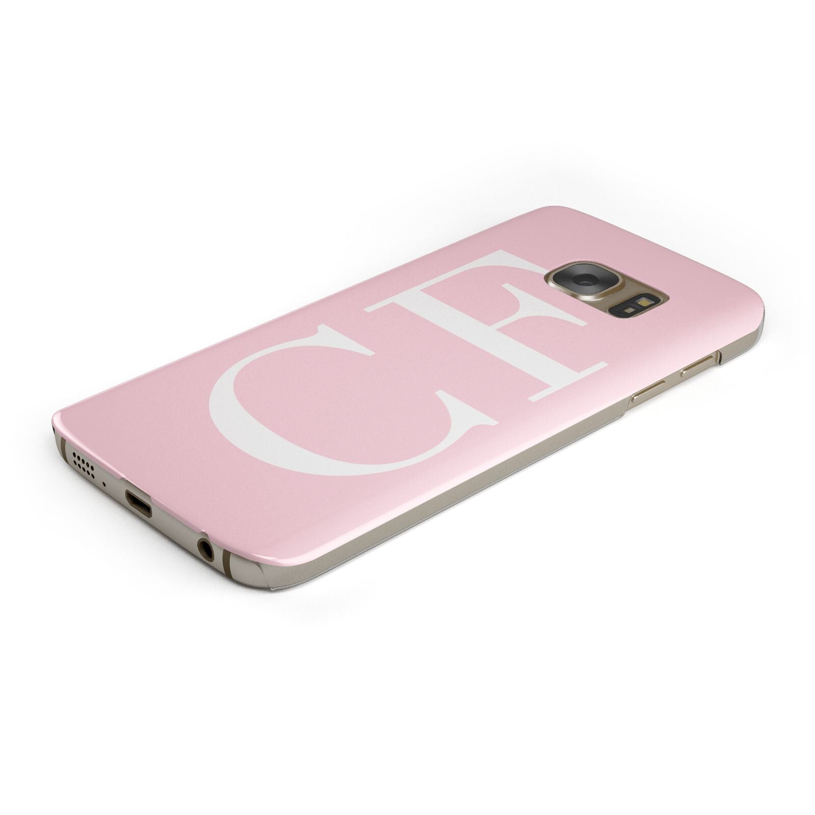 Personalised Pink White Side Initials Protective Samsung Galaxy Case Angled Image