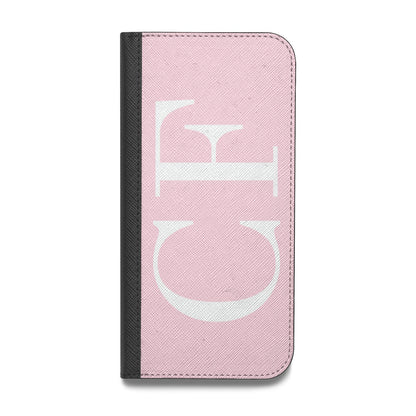 Personalised Pink White Side Initials Vegan Leather Flip Samsung Case