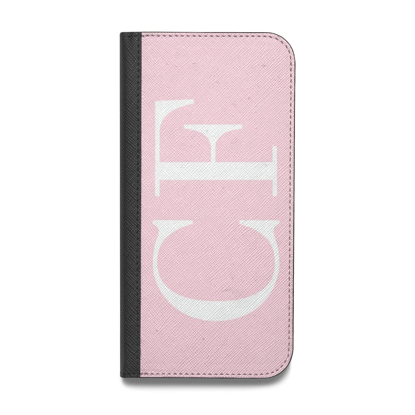Personalised Pink White Side Initials Vegan Leather Flip iPhone Case