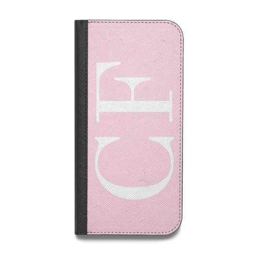 Personalised Pink White Side Initials Vegan Leather Flip iPhone Case