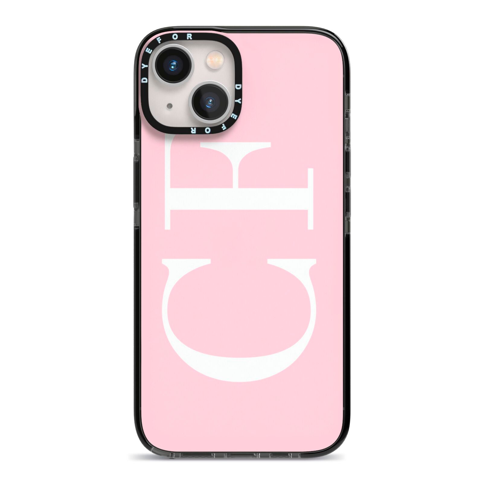 Personalised Pink White Side Initials iPhone 13 Black Impact Case on Silver phone