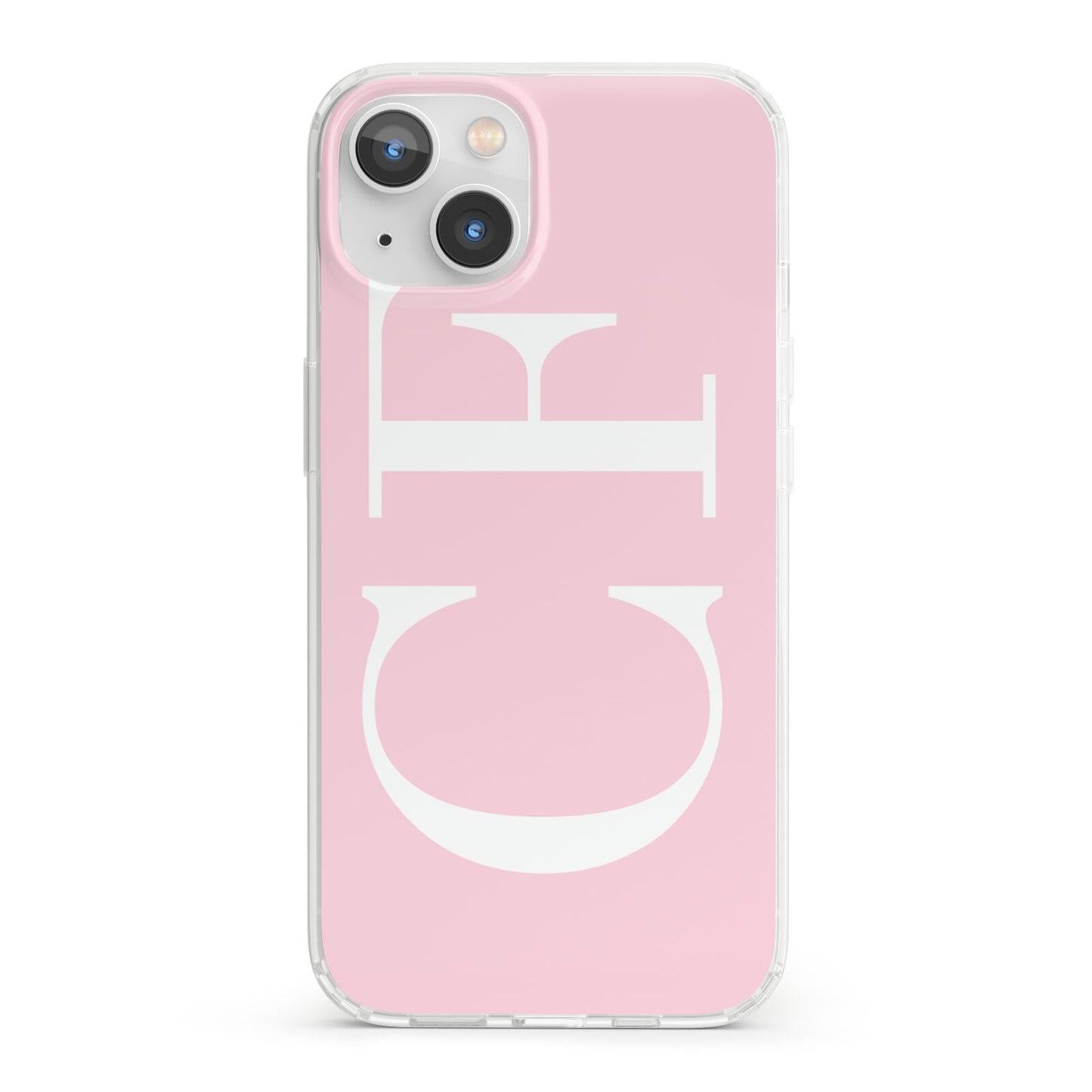 Personalised Pink White Side Initials iPhone 13 Clear Bumper Case