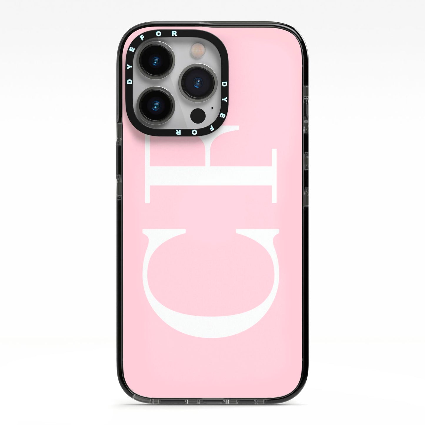 Personalised Pink White Side Initials iPhone 13 Pro Black Impact Case on Silver phone