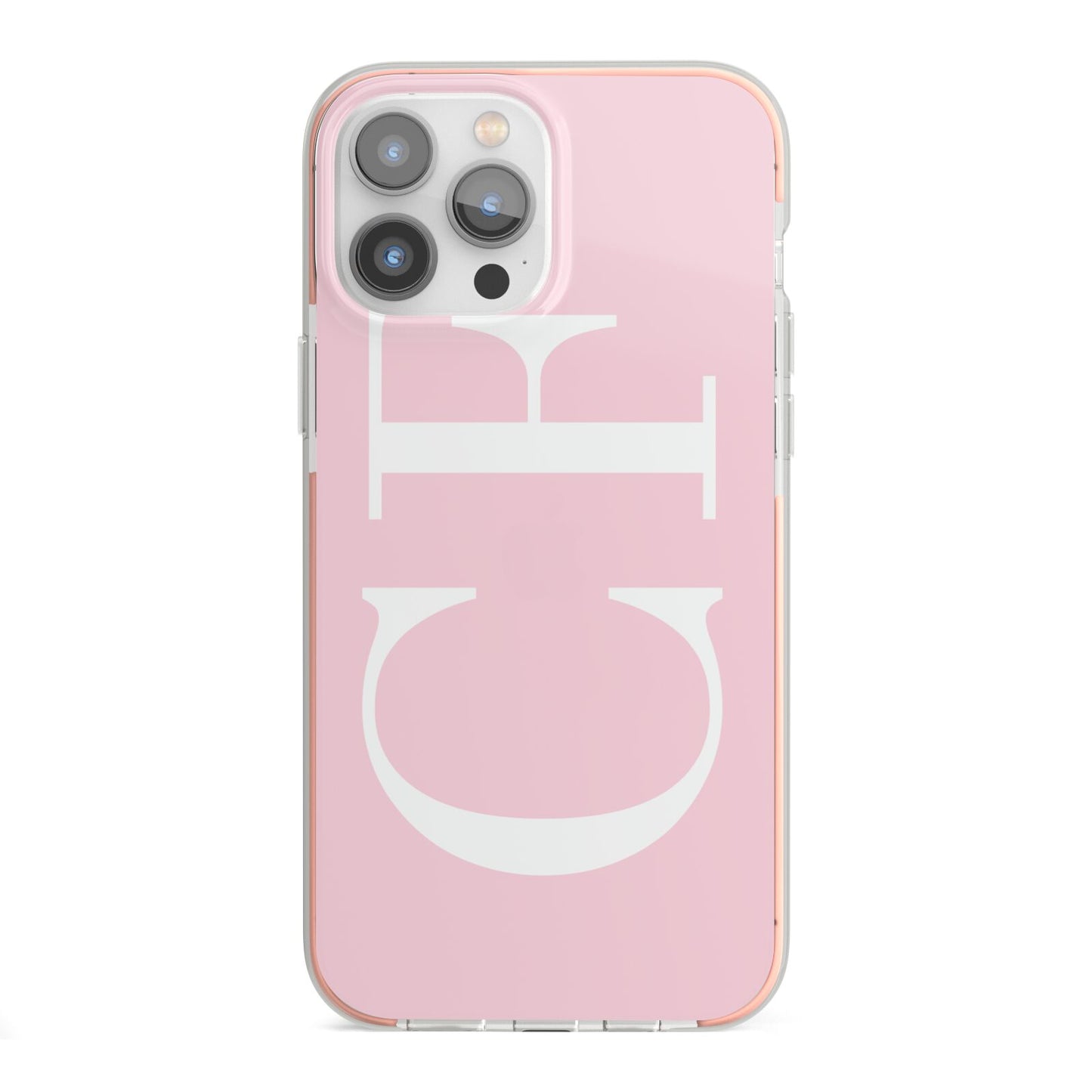 Personalised Pink White Side Initials iPhone 13 Pro Max TPU Impact Case with Pink Edges