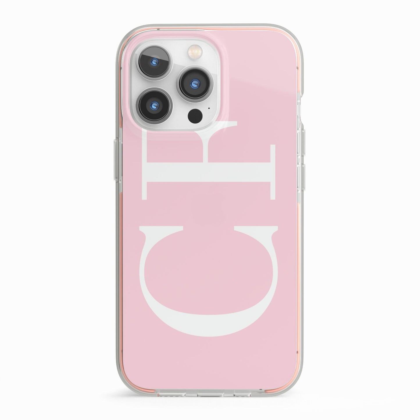 Personalised Pink White Side Initials iPhone 13 Pro TPU Impact Case with Pink Edges