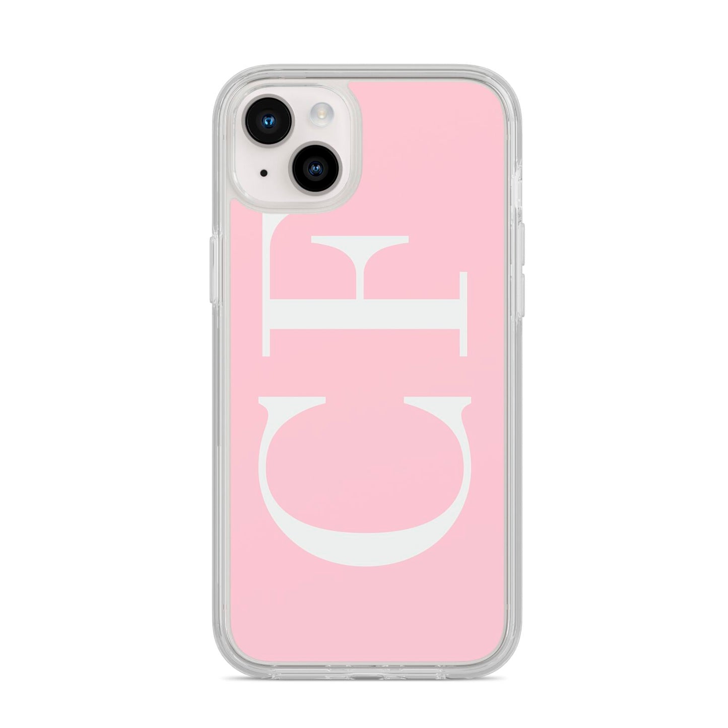 Personalised Pink White Side Initials iPhone 14 Plus Clear Tough Case Starlight