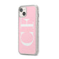 Personalised Pink White Side Initials iPhone 14 Plus Glitter Tough Case Starlight Angled Image