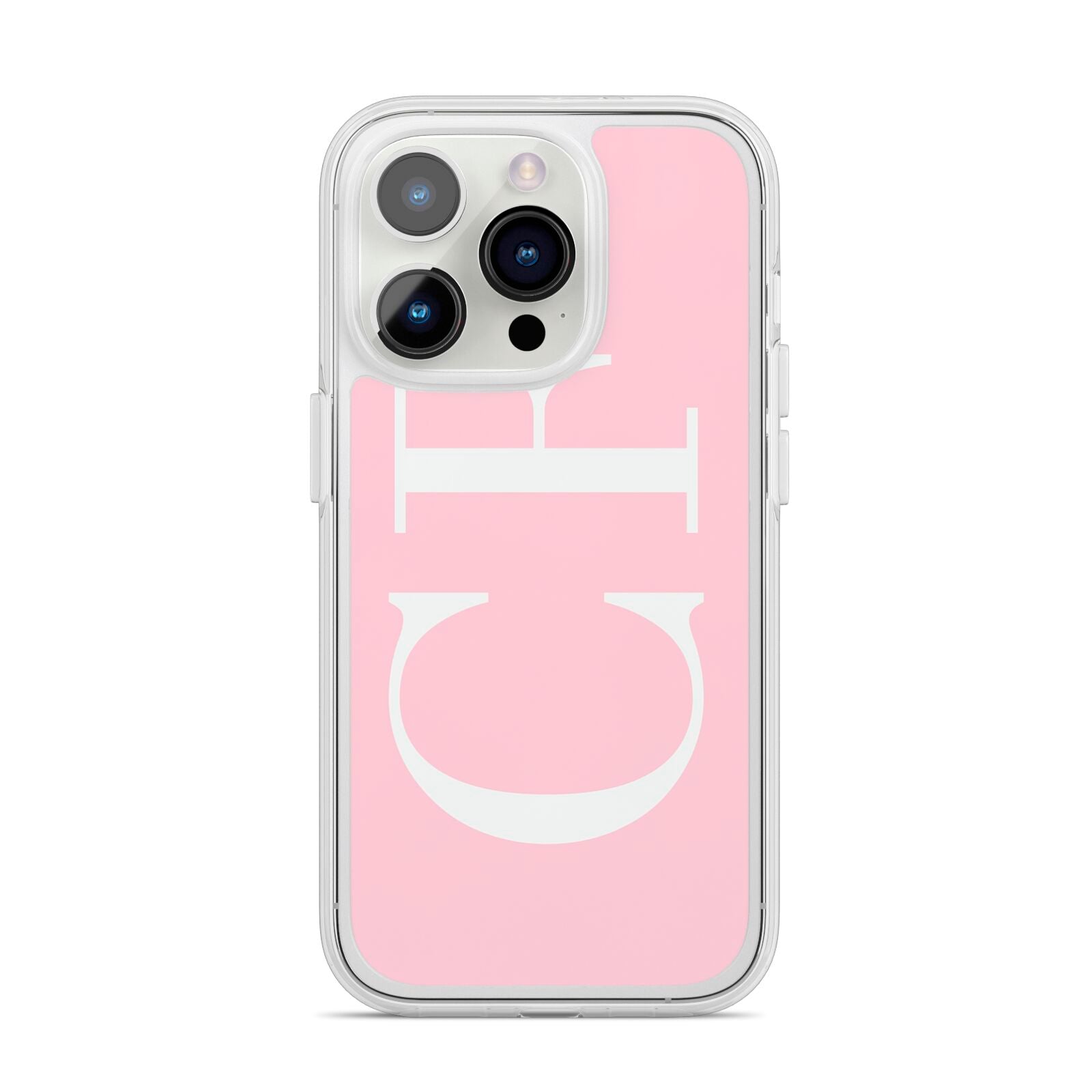 Personalised Pink White Side Initials iPhone 14 Pro Clear Tough Case Silver
