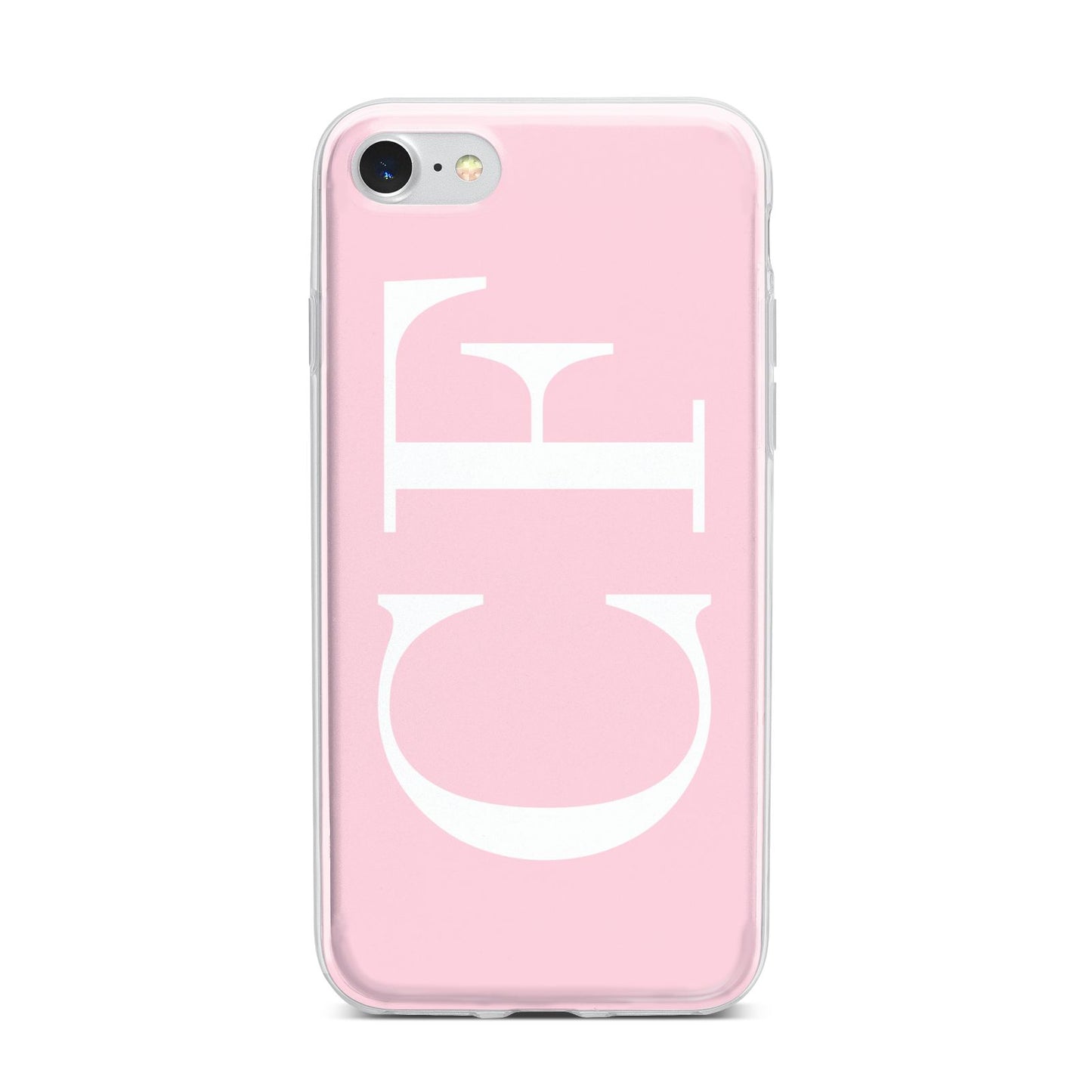 Personalised Pink White Side Initials iPhone 7 Bumper Case on Silver iPhone