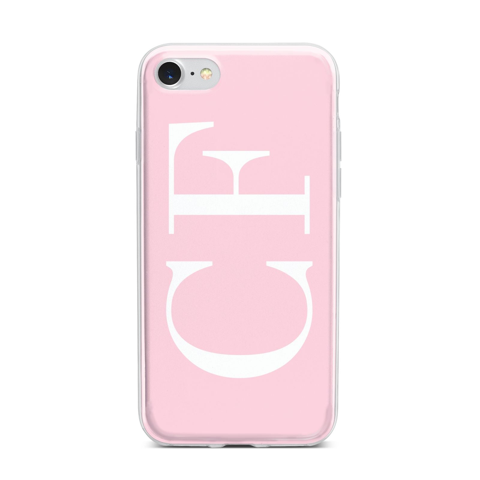 Personalised Pink White Side Initials iPhone 7 Bumper Case on Silver iPhone