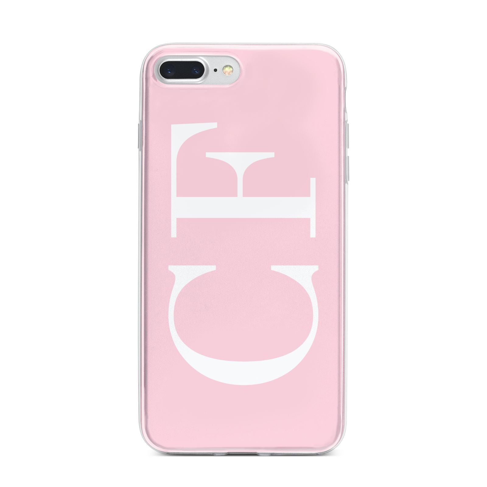 Personalised Pink White Side Initials iPhone 7 Plus Bumper Case on Silver iPhone